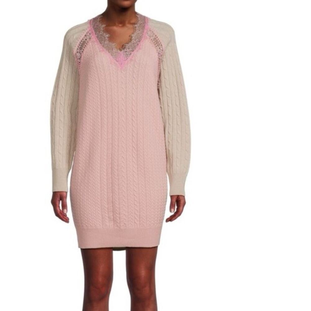 Stella McCartney Sweater Women’s Small Pink Cream Longline Wool Lace Trim